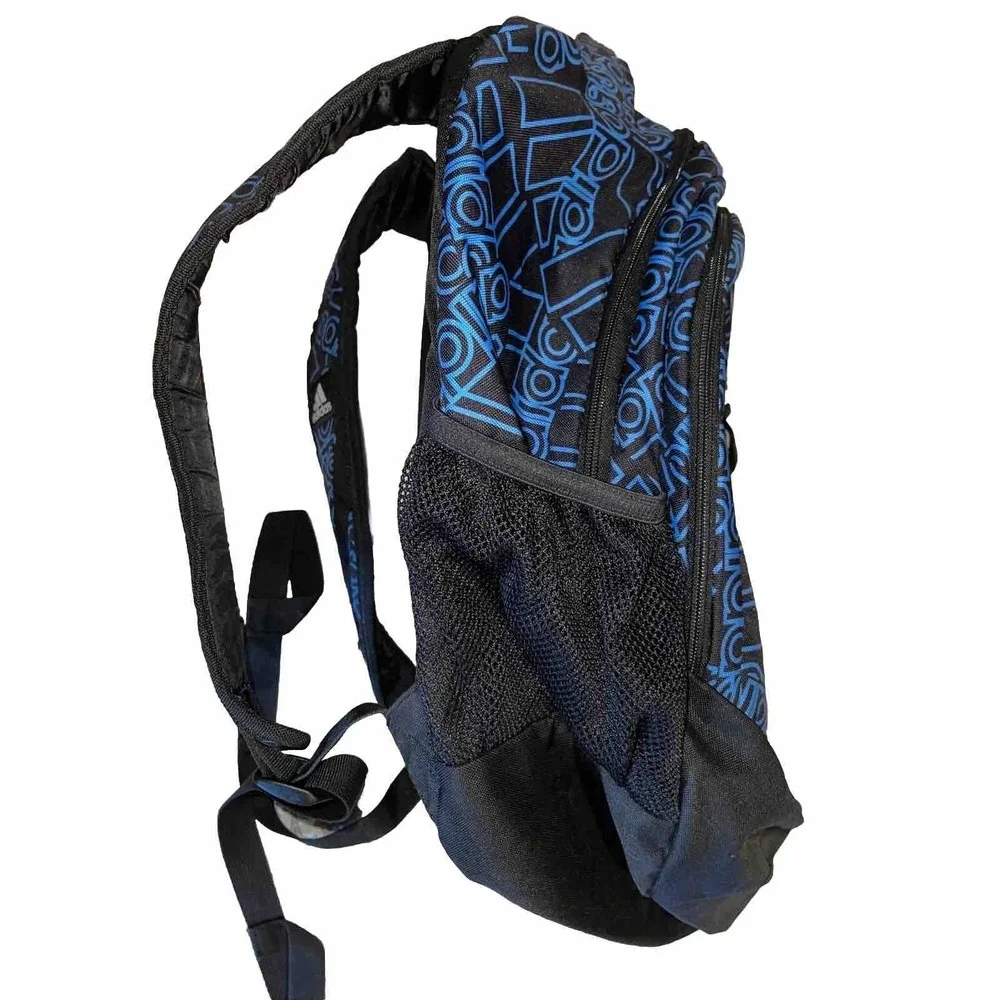 Adidas Stratton 3 Large Backpack Blue Black Logo Print Neon Yellow Accents Clean